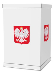 Urna wyborcza kartonowa biała z godłem Urna wyborcza kartonowa biała z godłem